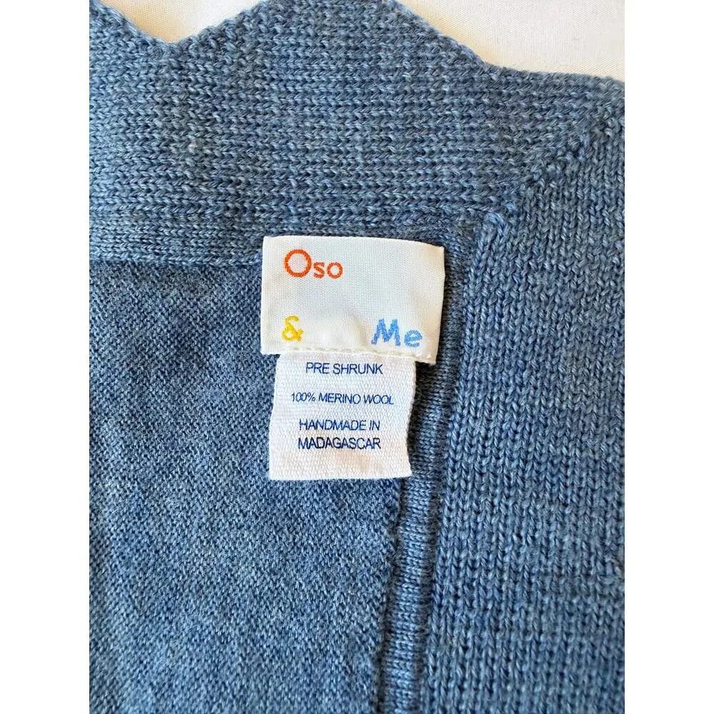 EUC Oso & Me Graham Blanket Blue Merino Wool Baby Toddler Receiving 45 x 35